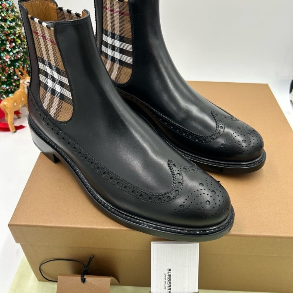 Men’s Burberry vintage check leather Chelsea boots size 43 made in Italy - Picture 7 of 11